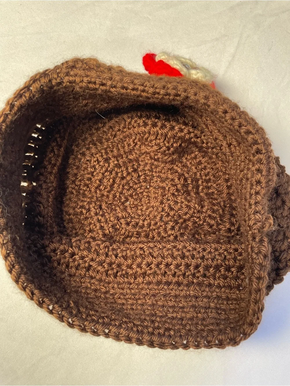 VTG Inspired Handmade Brown Crochet Cloche Hat with Flower Pearl Button Accent